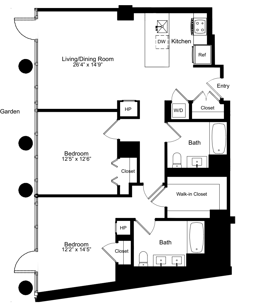 Two Bedroom B 1 with Garden Access floorplan