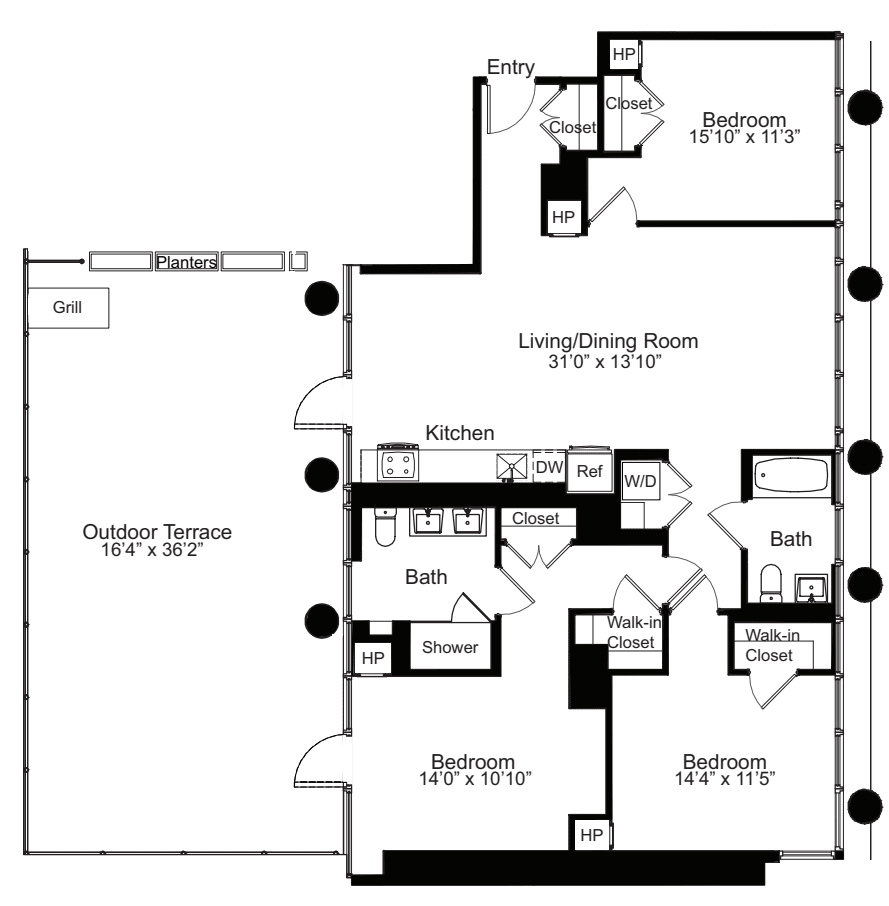 Three Bedroom A 14 with Terrace floorplan