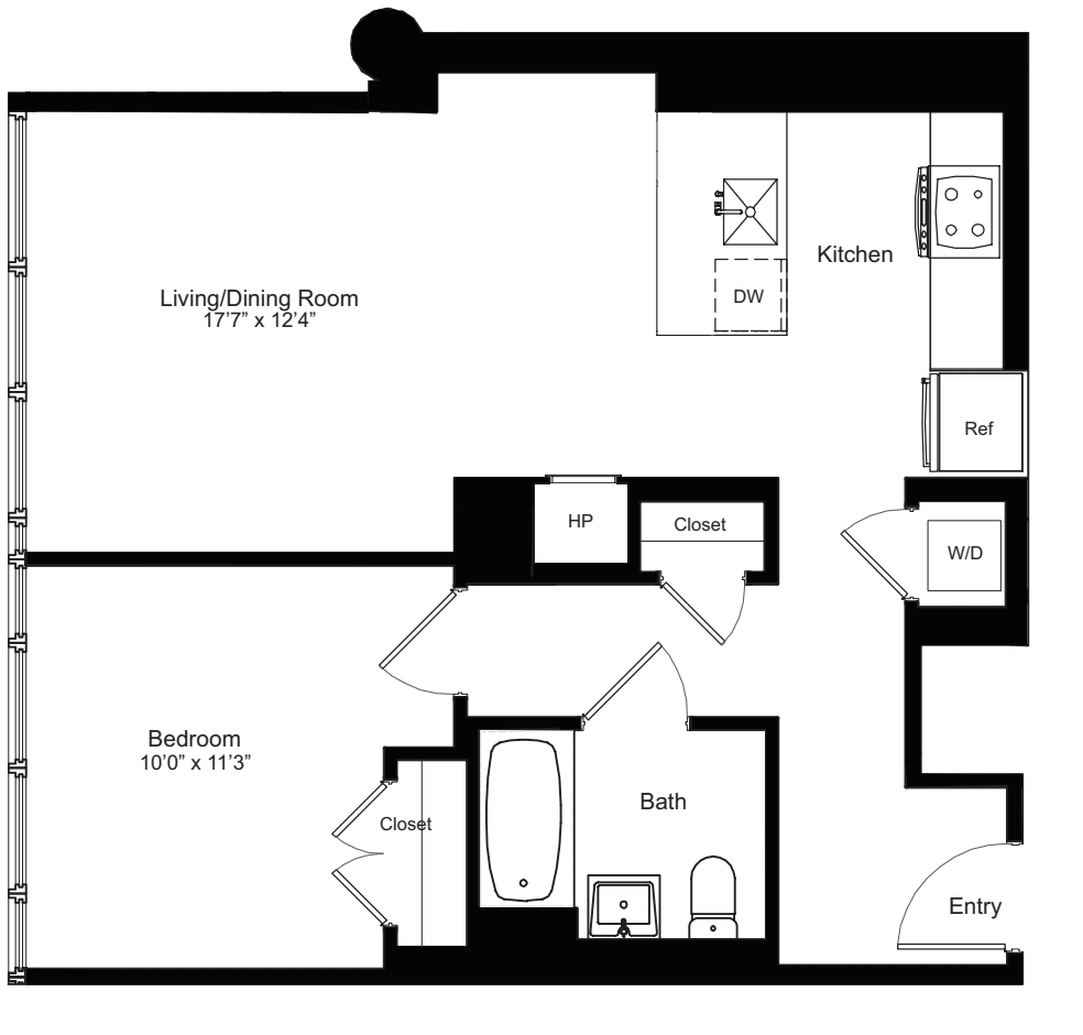One Bedroom H 7H floorplan