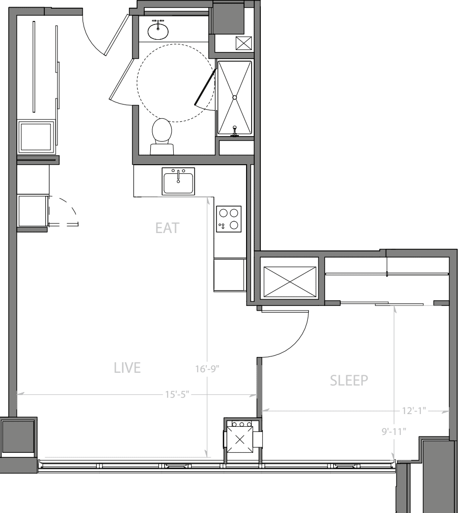 1 Bedroom D floorplan