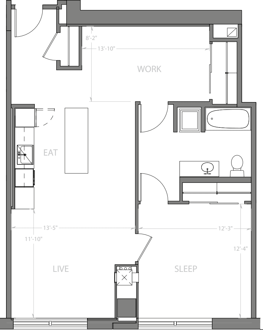 1 Bedroom Q with Den floorplan