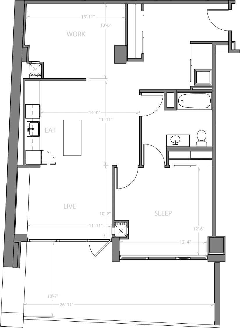 1 Bedroom R with Balcony floorplan