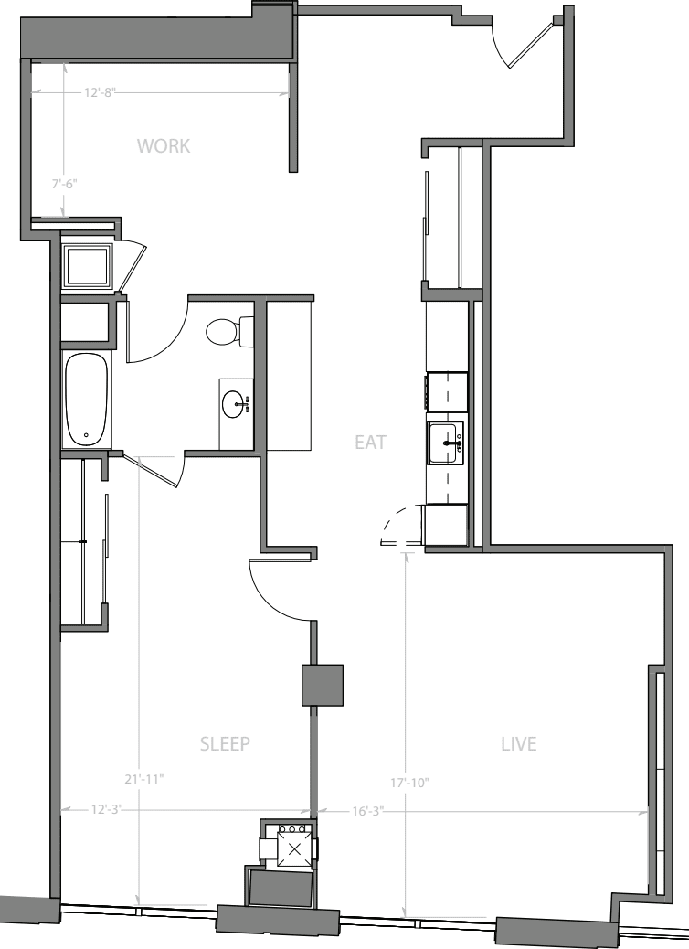 1 Bedroom T with Den floorplan