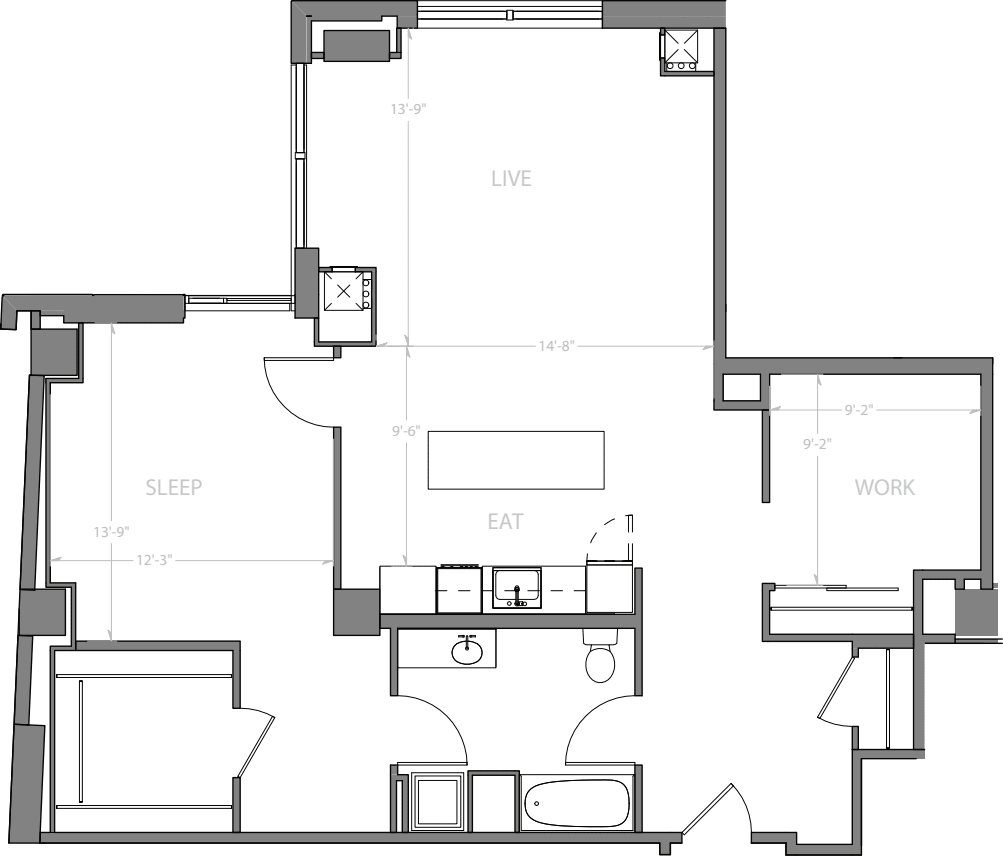 1 Bedroom U with Den floorplan