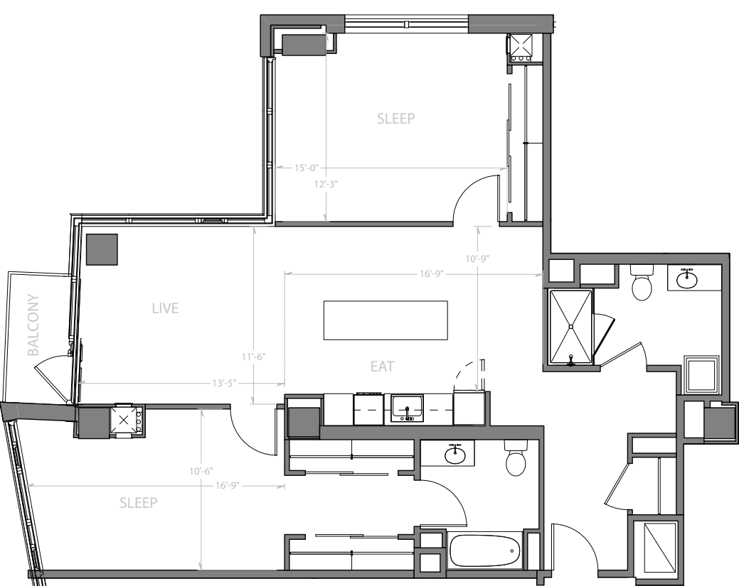 2 Bedroom F with Balcony