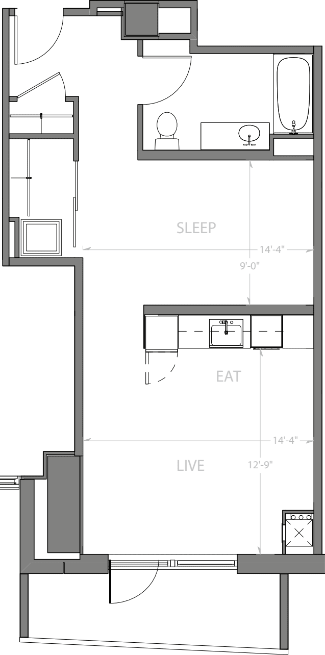 Studio C with Terrace floorplan