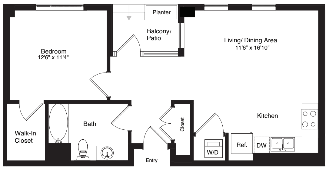 1 Bed |  1 Bath |  "apartment"