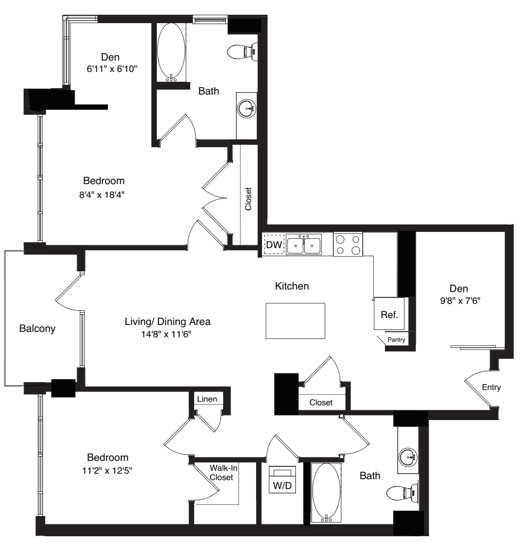 Tower B7 Alt with Den floorplan