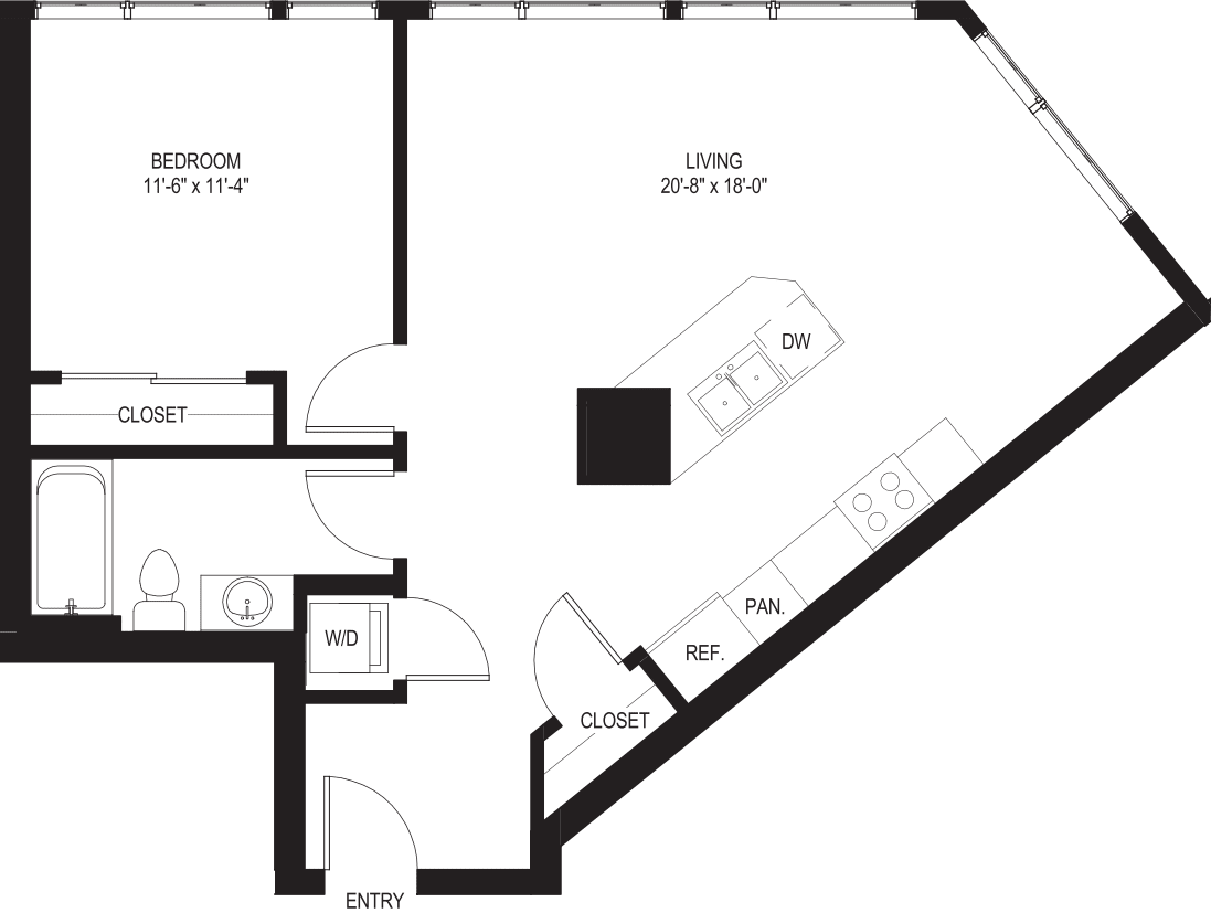 One Bedroom A7 floorplan