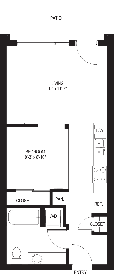 One Bedroom O1 Patio floorplan