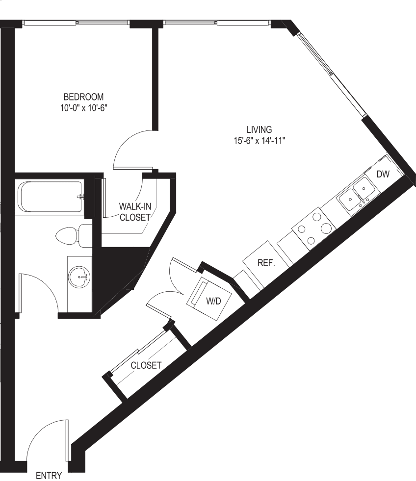 One Bedroom A5 floorplan