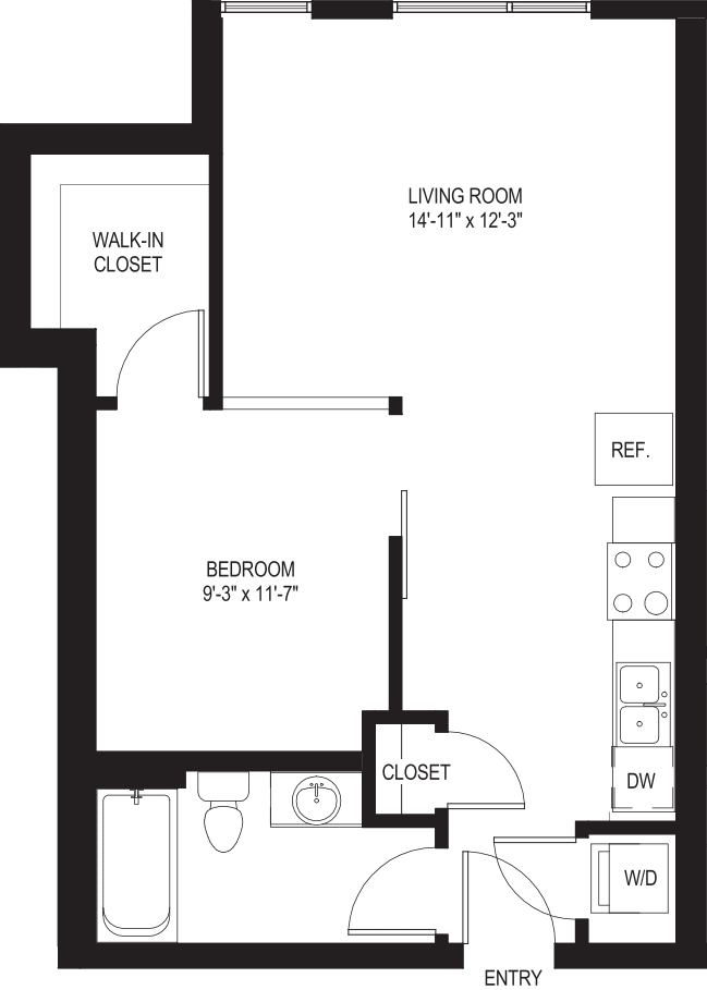 One Bedroom O4-A floorplan