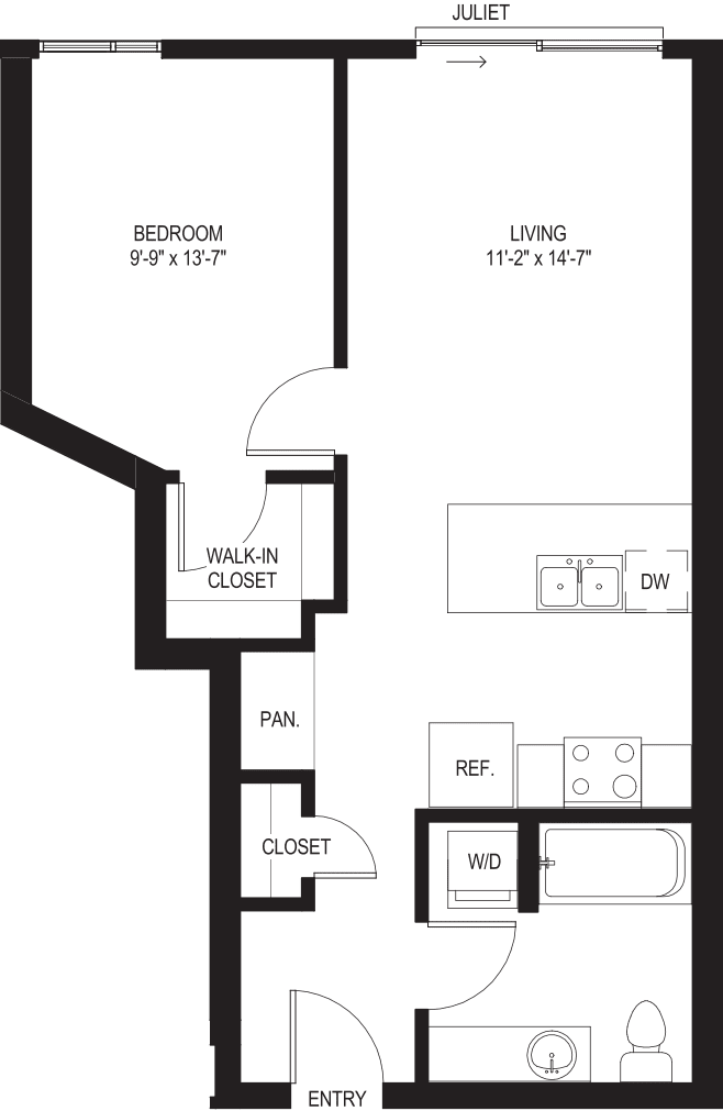 One Bedroom A2 with Juliet Balcony