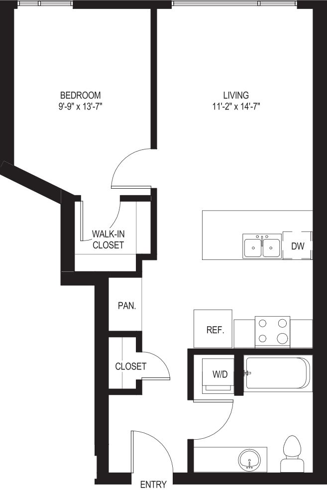 One Bedroom A2 floorplan