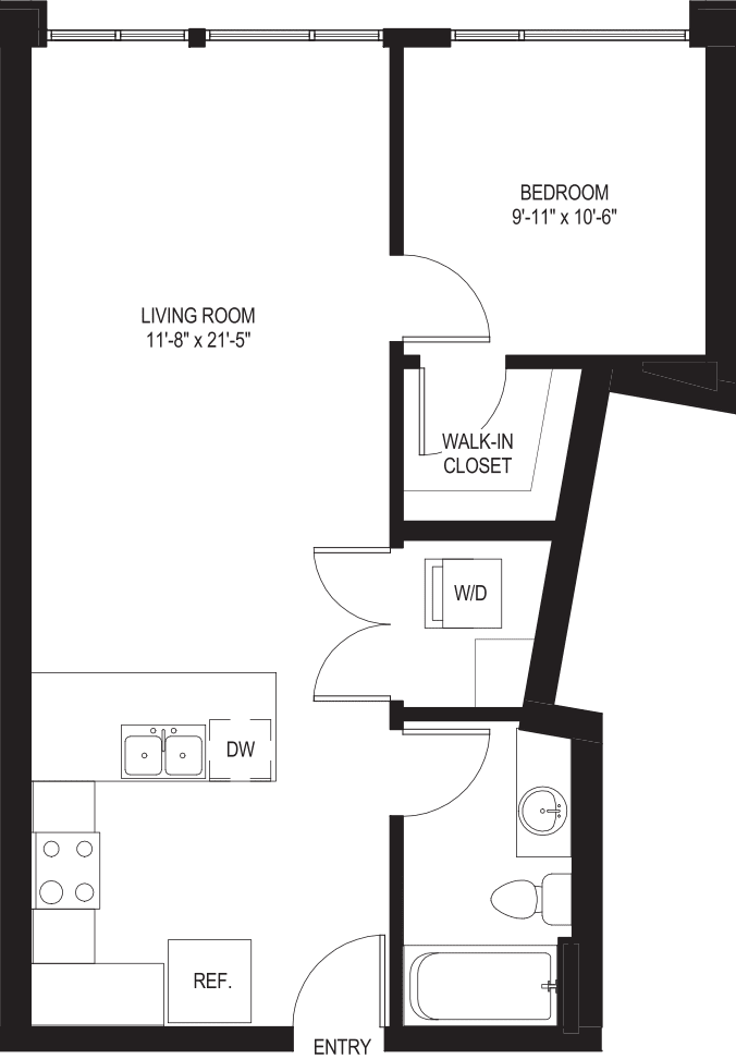One Bedroom A1-A floorplan