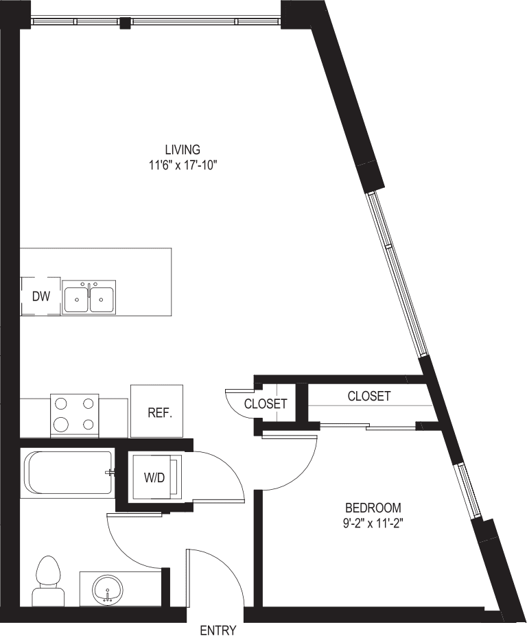 One Bedroom A6 floorplan