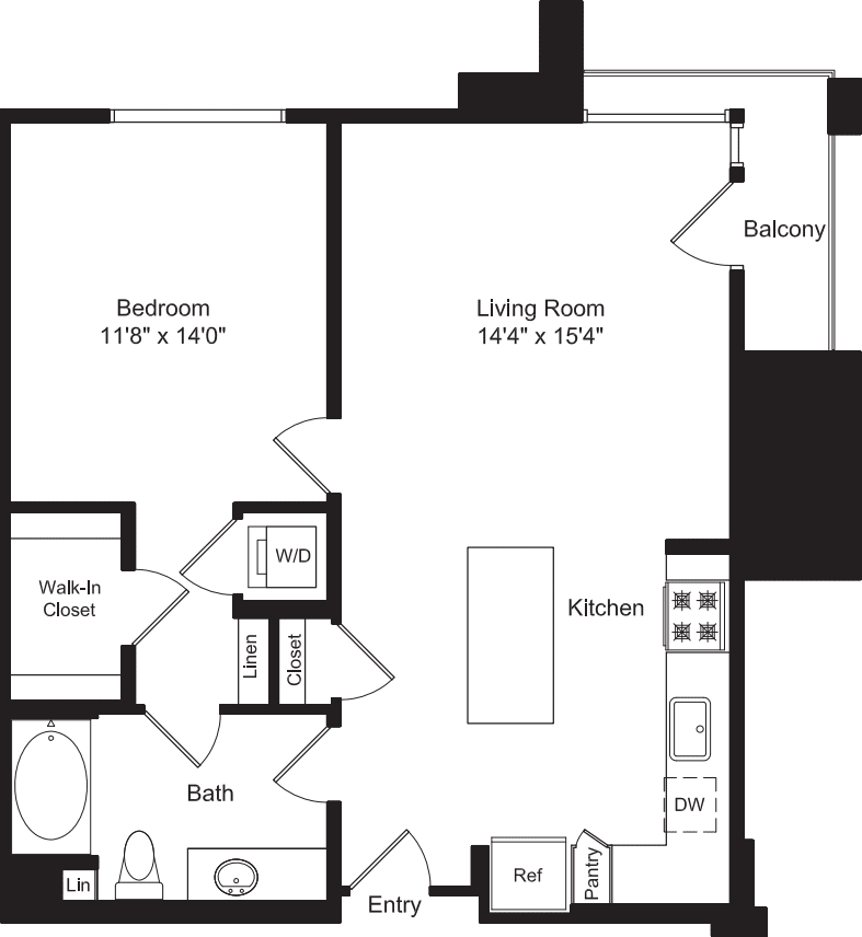 One Bed A3 with Balcony floorplan