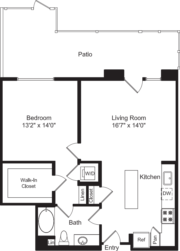 One Bed A1C with Patio floorplan