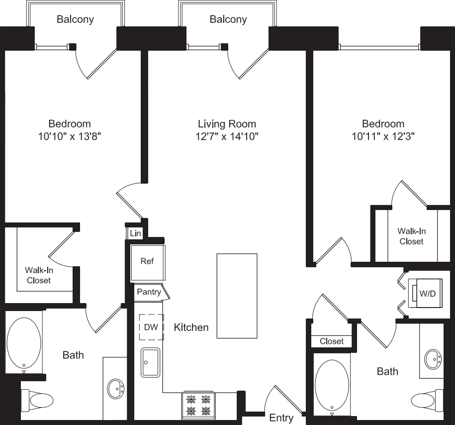 Two Bed B1A with Balconies floorplan