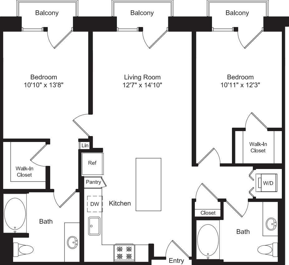 Two Bed B1 with 3 Balconies floorplan