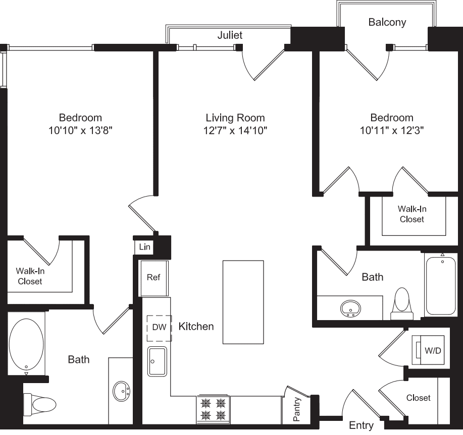 Two Bed B5 with Balconies floorplan