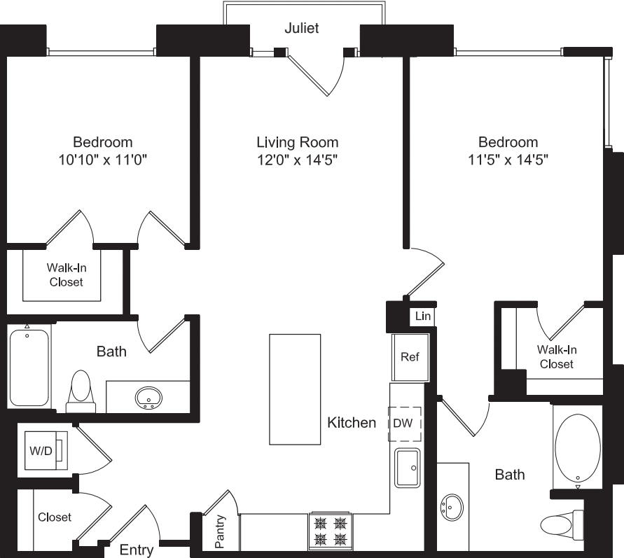 Two Bed B5A with Balconies floorplan
