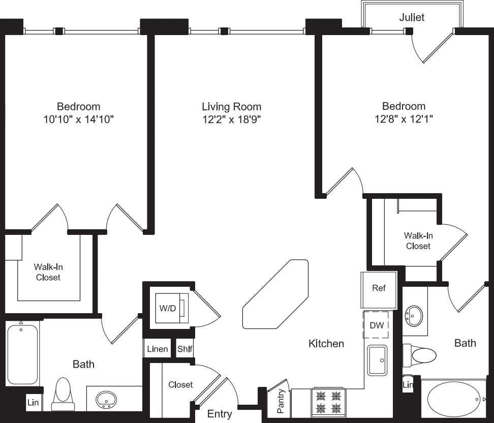 Two Bed B1 with Juliet floorplan