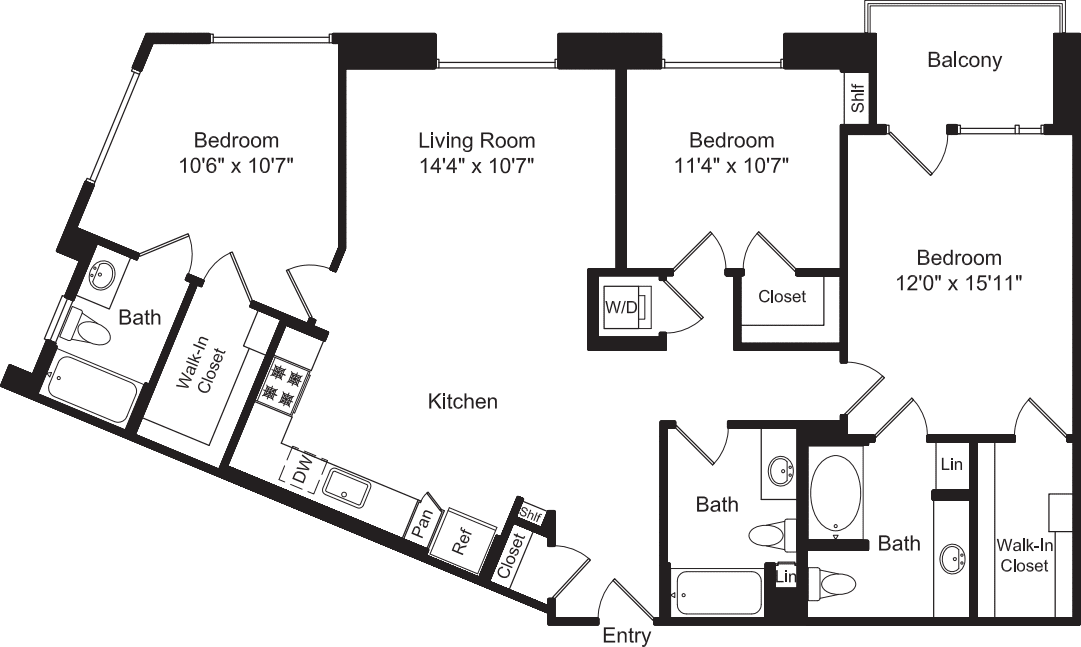 Three Bed C2 with Balconies floorplan