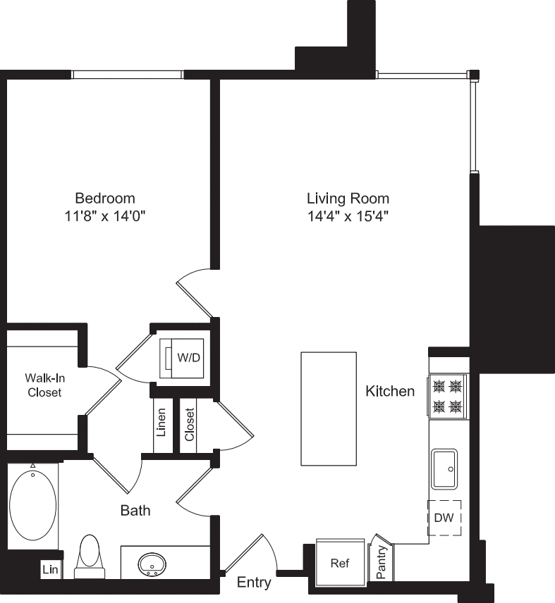 One Bed A3 No Balcony floorplan