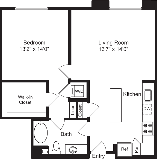 One Bed A1C No Patio floorplan