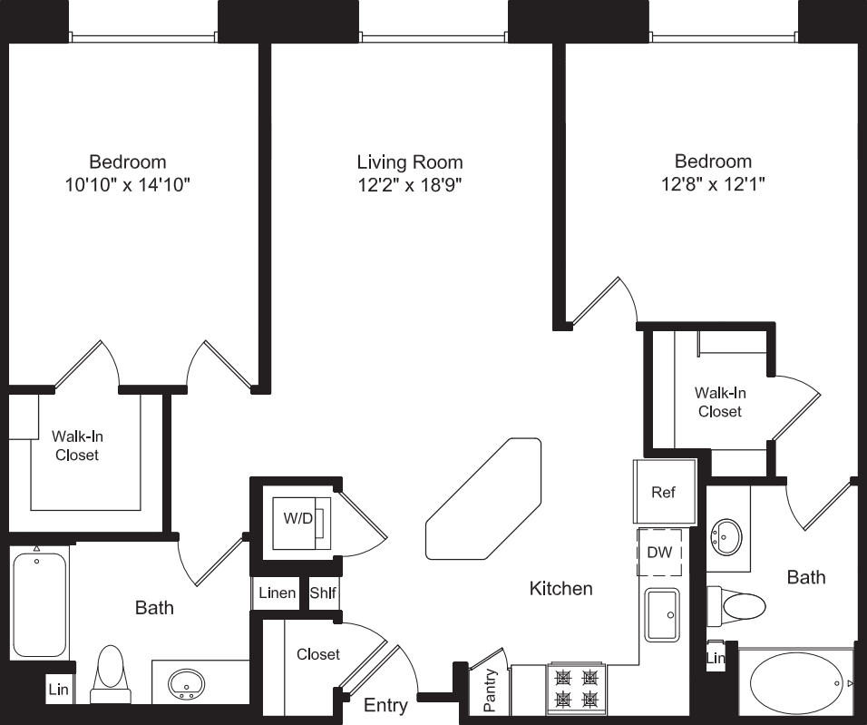 Two Bed B1 C No Balconies floorplan