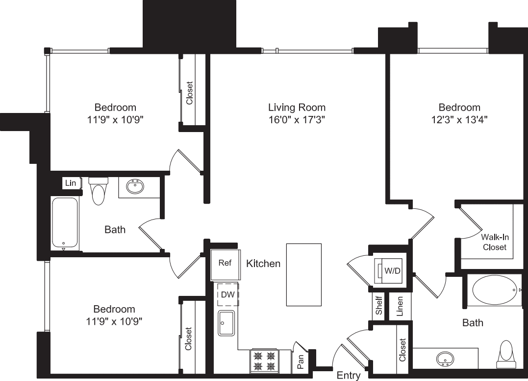Three Bed C1 D No Balcony floorplan
