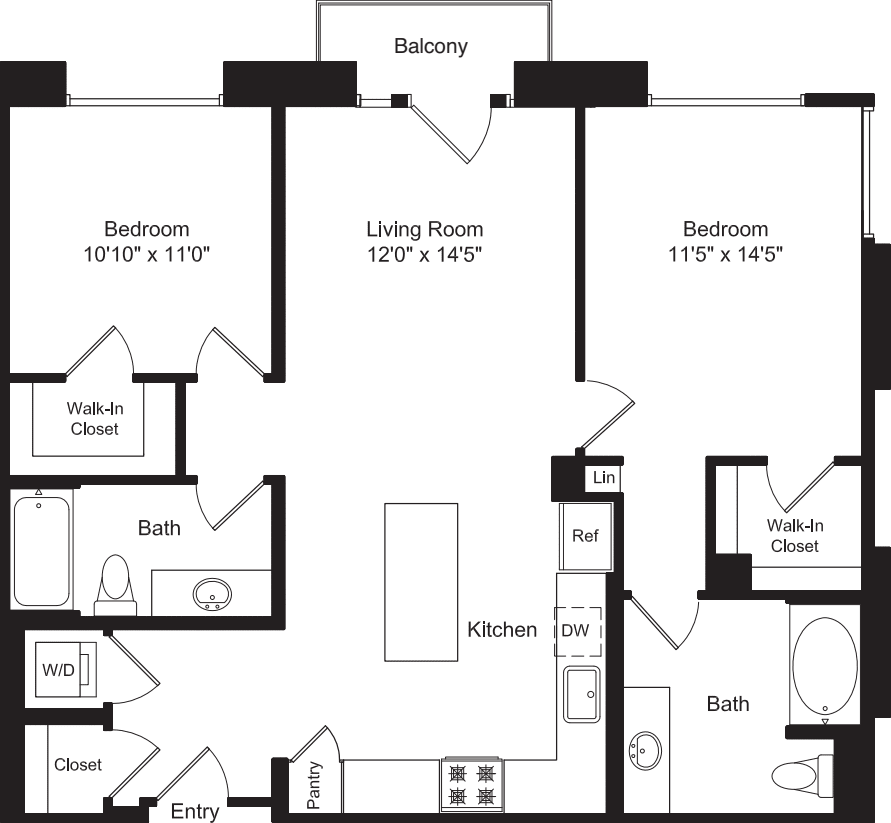 Two Bed B5B with Balcony floorplan