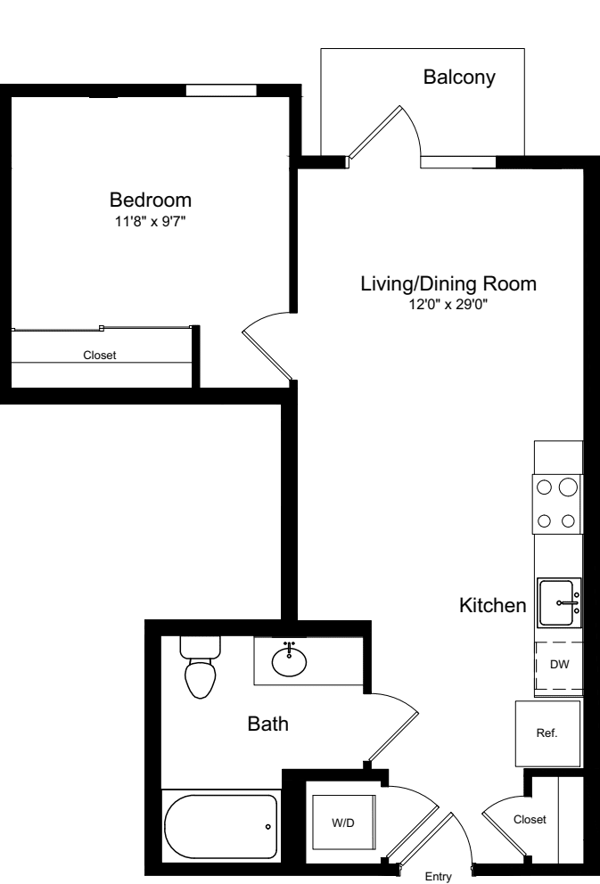 1 Bedroom B with Balcony floorplan