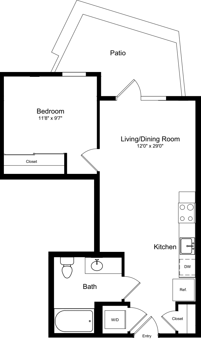 1 Bedroom B with Patio floorplan