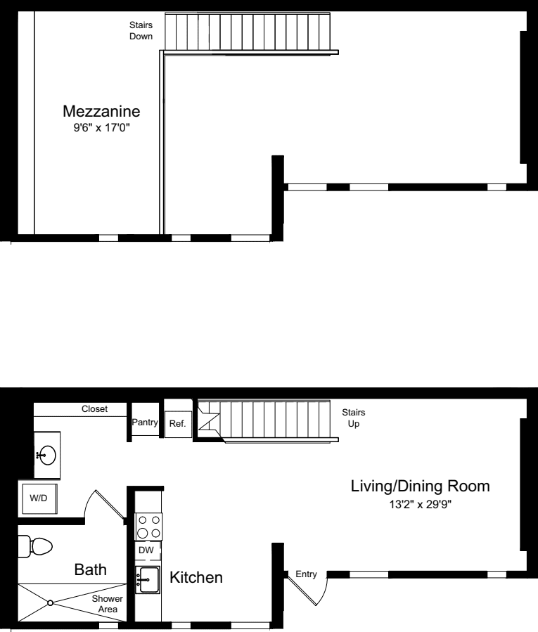 One Bedroom Loft B floorplan