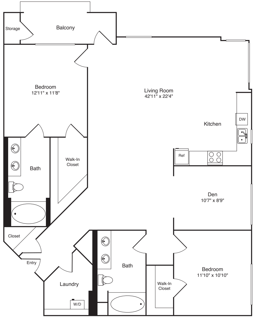 2 Bed with Den - 1461 floorplan
