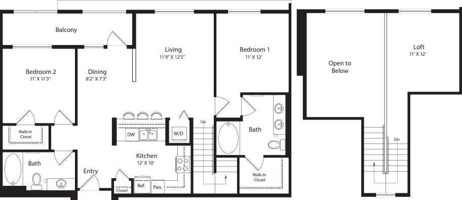 2 Bed- U19 Loft 1294 floorplan