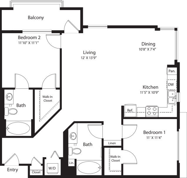 2 Bed- E02 No Storage floorplan