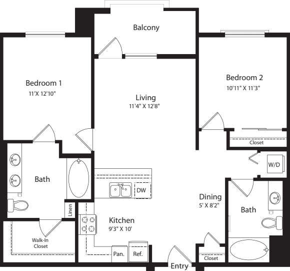 2 Bed- E01 No Storage floorplan