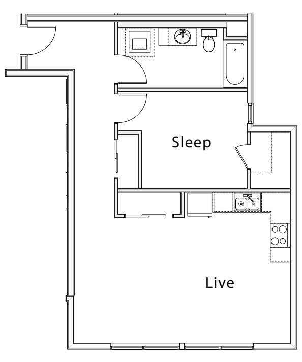 1 Bedroom B floorplan