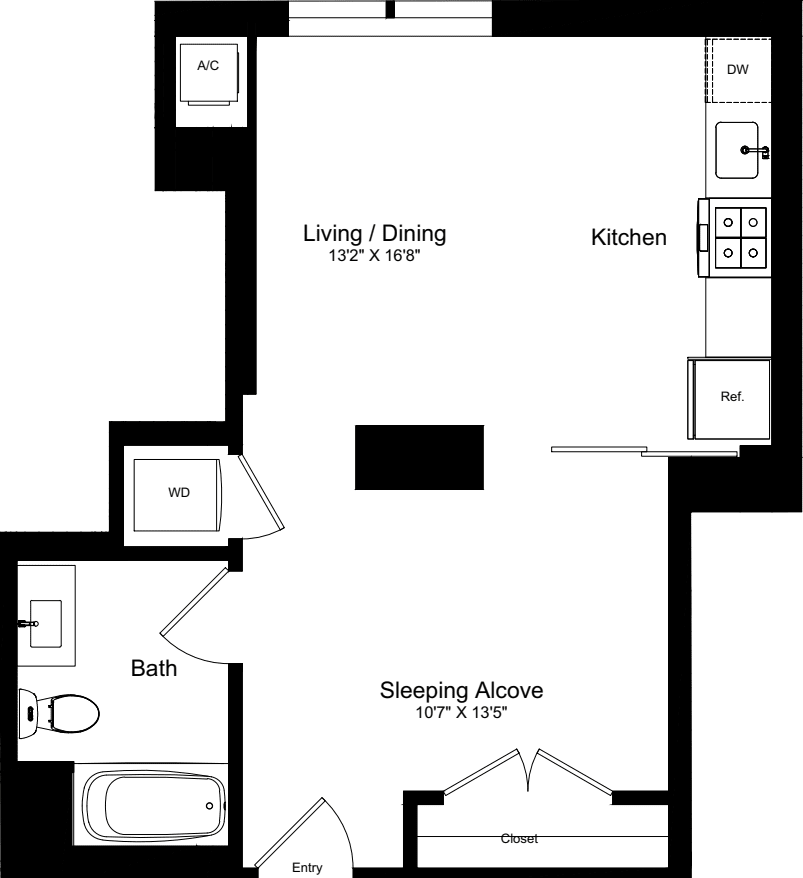 0 Bed |  1 Bath |  "apartment"