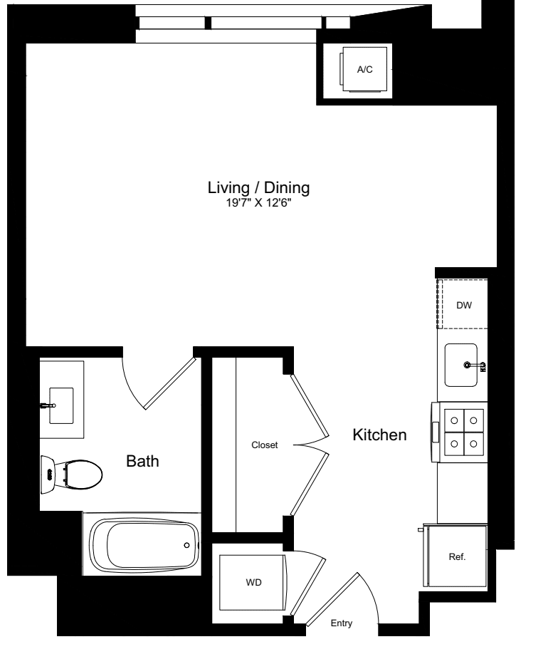 0 Bed |  1 Bath |  "apartment"