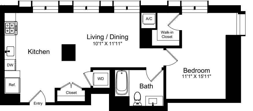 1 Bedroom B floorplan