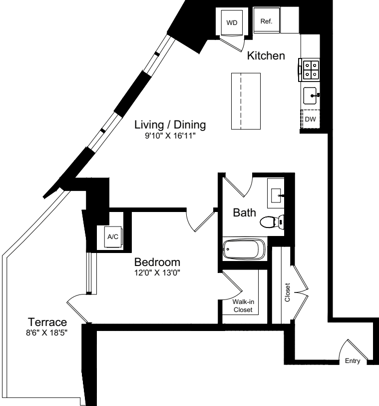 1 Bedroom G floorplan