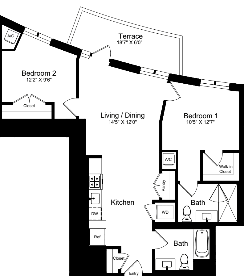 2 Bedroom A with Terrace floorplan
