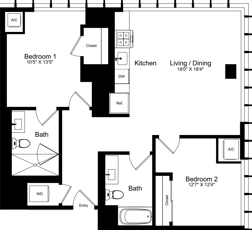 2 Bedroom L floorplan