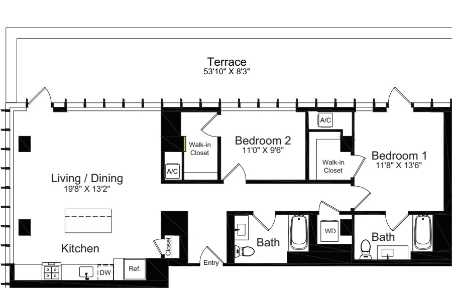 2 Bedroom M with Terrace floorplan