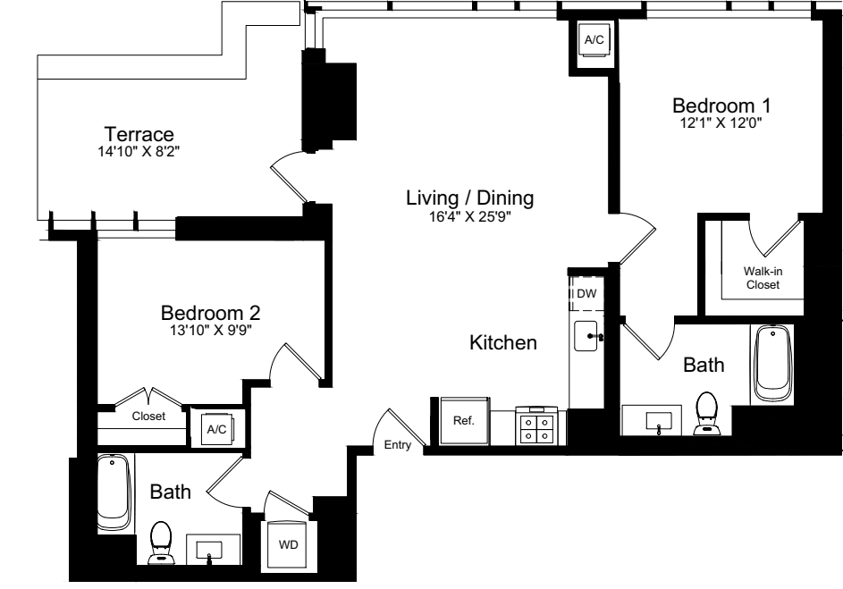2 Bedroom N with Terrace floorplan