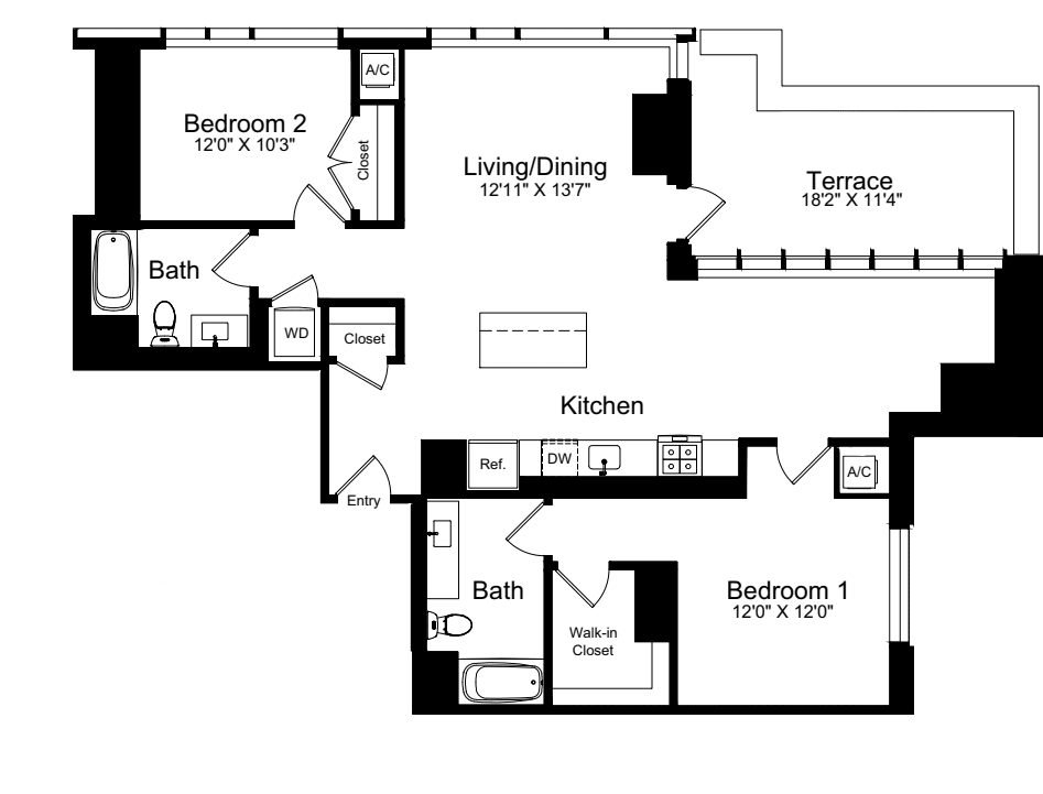 2 Bedroom O with Terrace floorplan